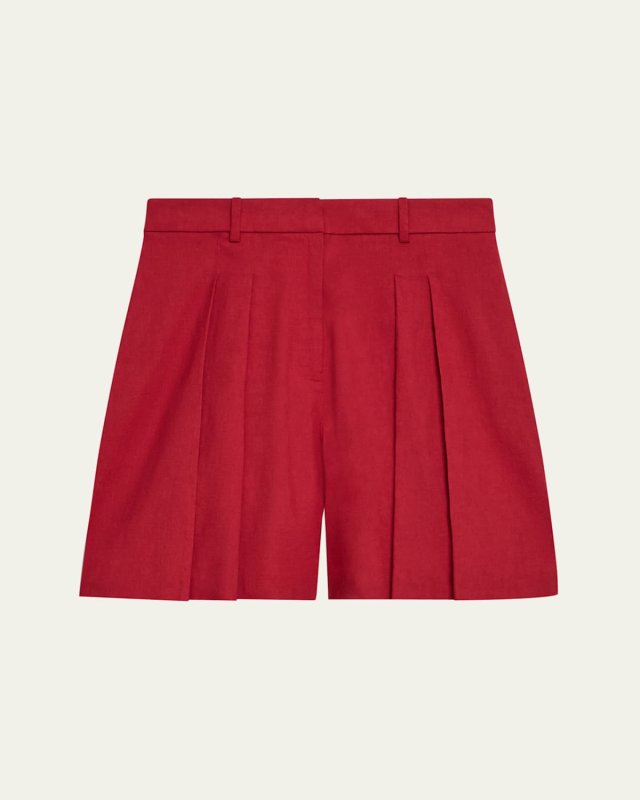 Pleated Crunch Linen Shorts